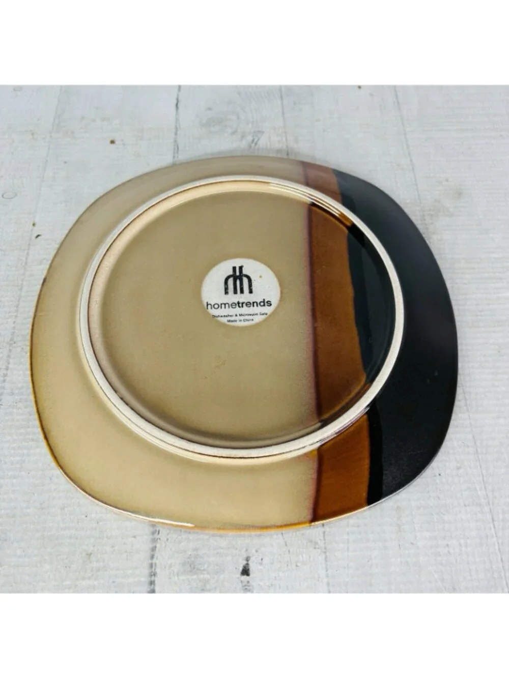 Home Trends BAZAAR BROWN Stoneware Square Emboss Stripe Lunch Salad Plate Set 4